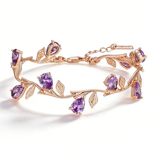 Kinel Luxury 585 rose gold petal bracelet for women with shiny purple zircon accents, ethnic wedding jewelry by Legacy Magics