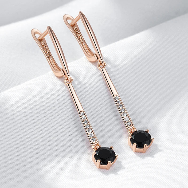 Luxury Black Natural Long Pendant Earrings