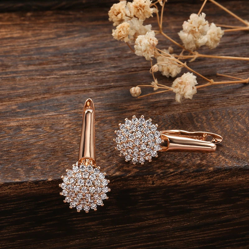 Rose Gold Colour Crystal Flower Dangle Earrings