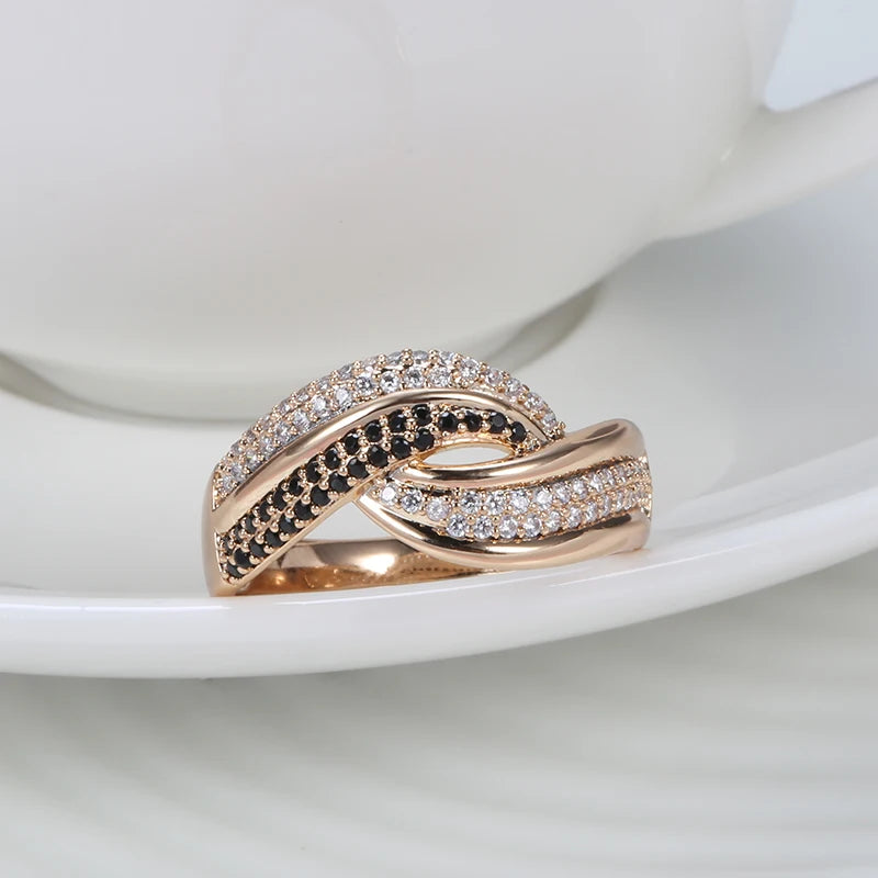 Luxury 585 Rose Gold Natural Black Rings
