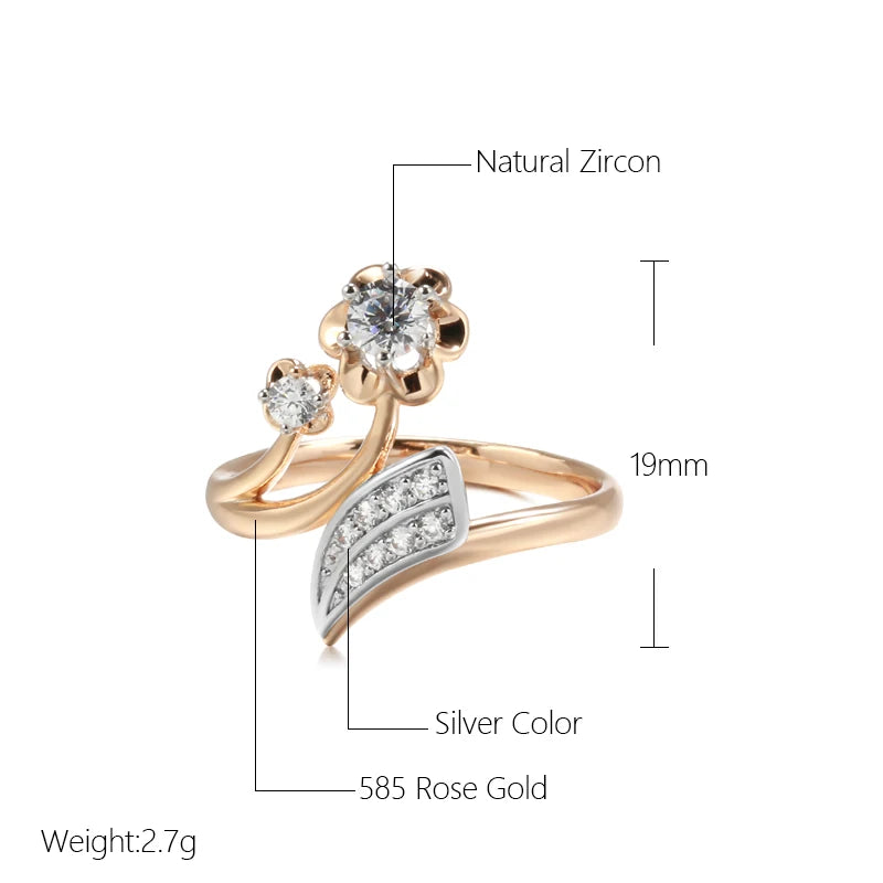 Fashion Gold Crystal Flower Micro-wax Inlay Natural Rings