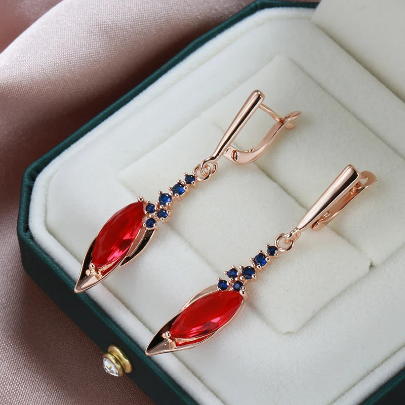 Hot 585 Rose Gold Color Long Drop Earrings