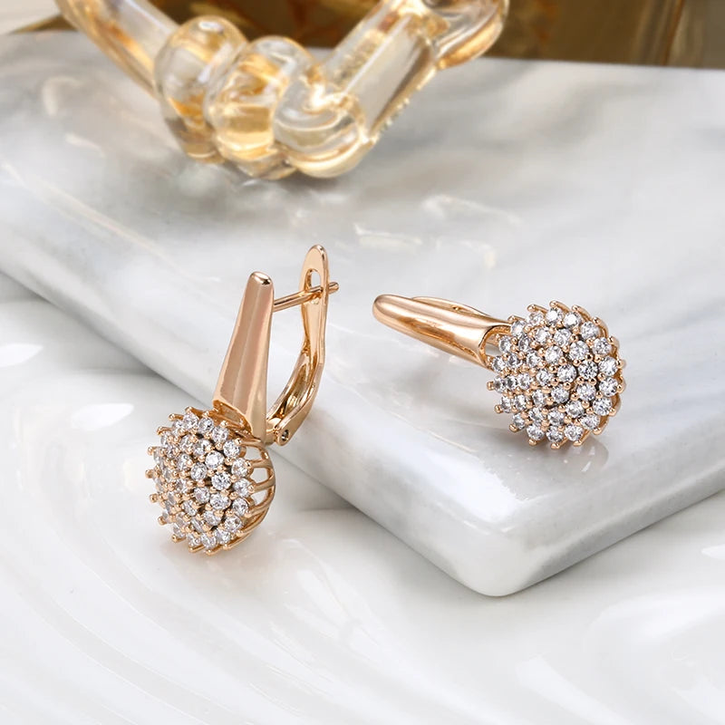 Rose Gold Colour Crystal Flower Dangle Earrings