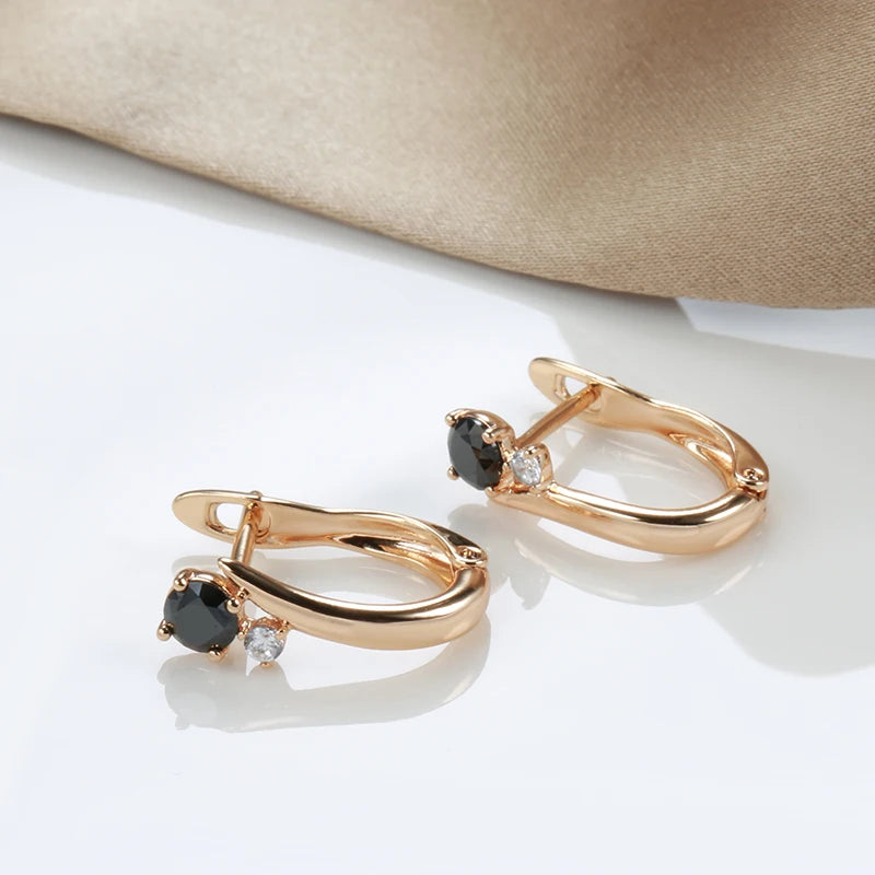 Black Natural Zircon Bride Gold Simple Drop Earrings