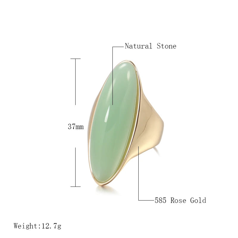 Luxury Green Natural Stone Big Glossy Bride Ring