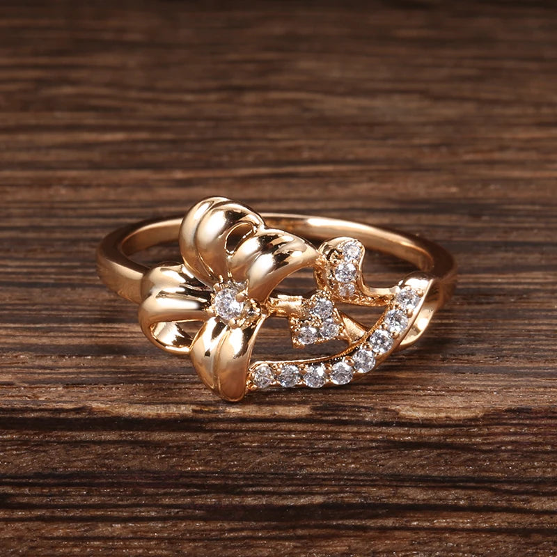 Rose Gold Colour Crystal Flower Ring