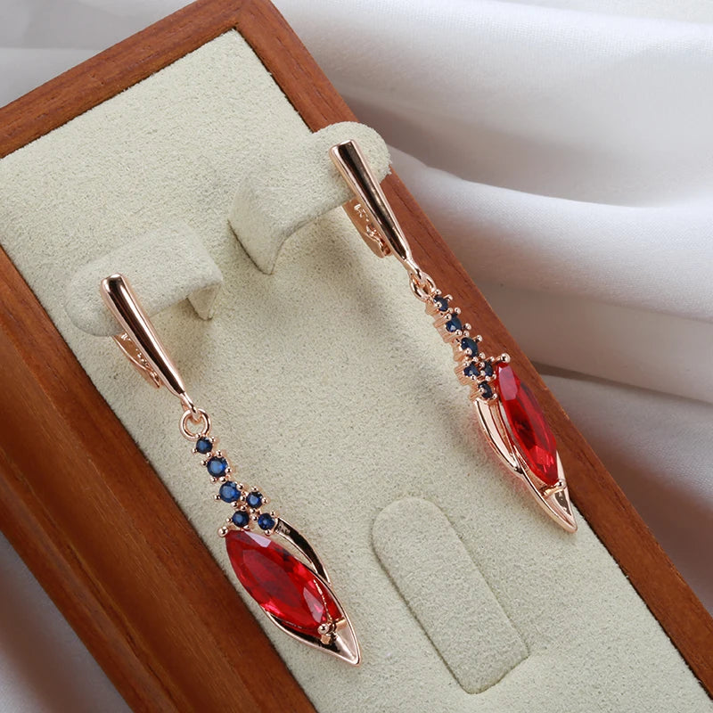 Hot 585 Rose Gold Color Long Drop Earrings