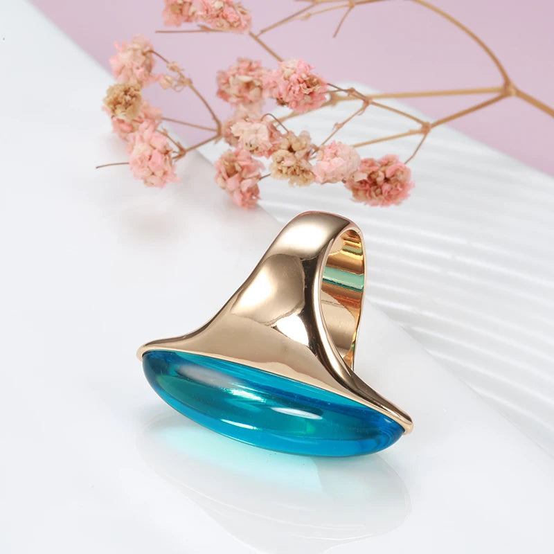 Luxury Green Natural Stone Big Glossy Bride Ring