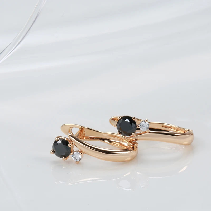 Black Natural Zircon Bride Gold Simple Drop Earrings