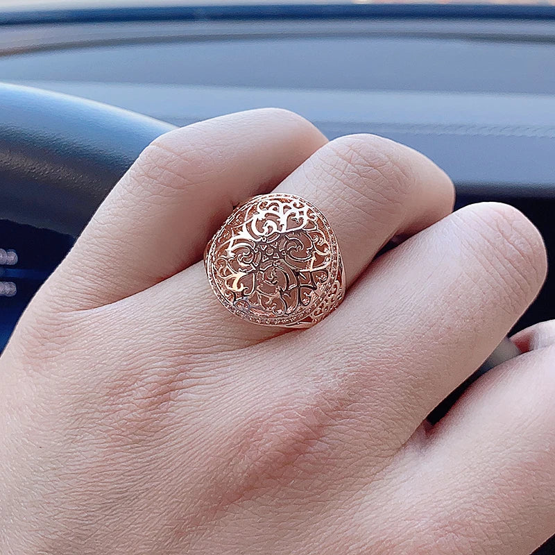 Trend Big Vintage Natural Glossy Metal Ethnic Bride Ring 020