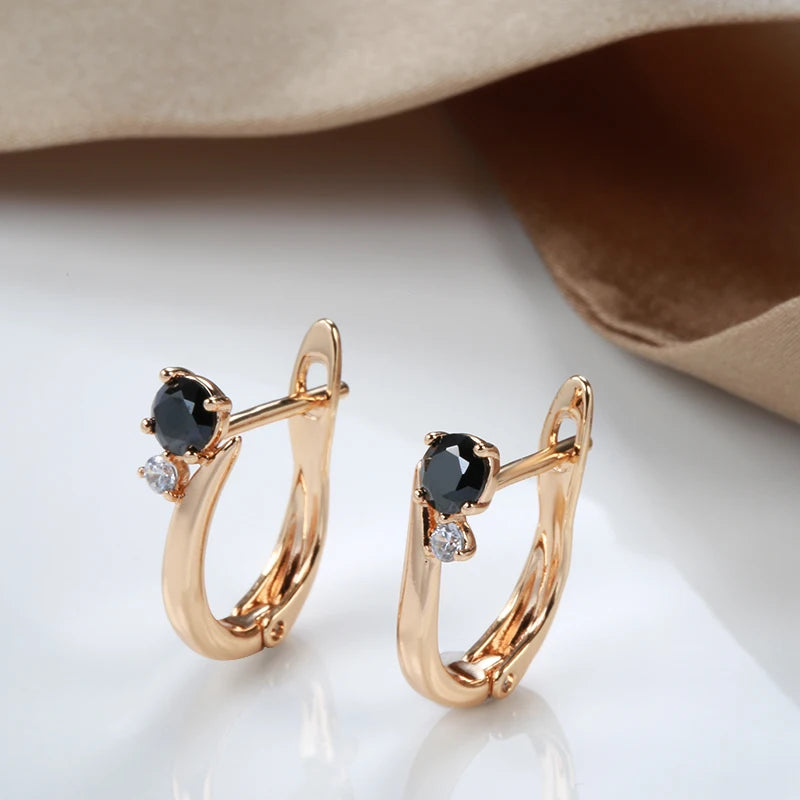 Black Natural Zircon Bride Gold Simple Drop Earrings