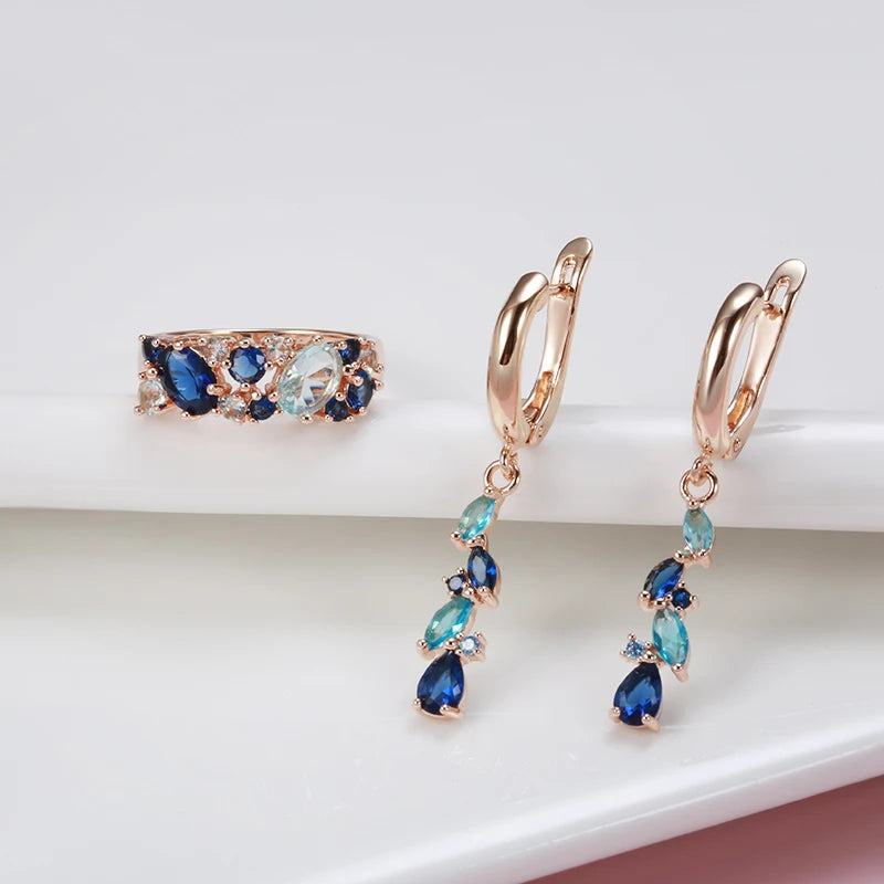 New Blue Water Drop Long Earrings