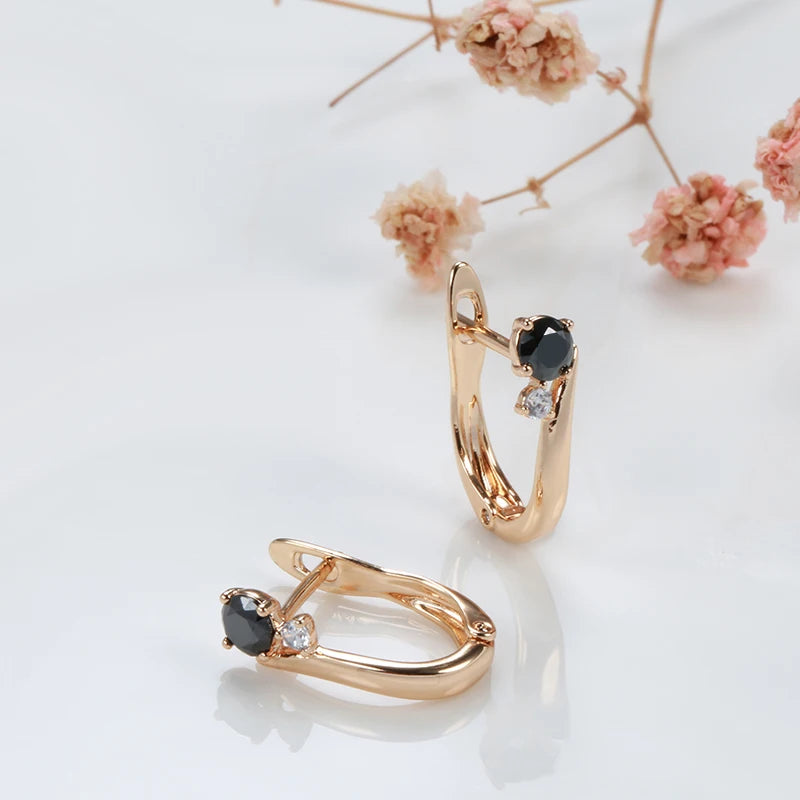Black Natural Zircon Bride Gold Simple Drop Earrings