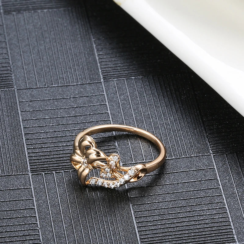 Rose Gold Colour Crystal Flower Ring