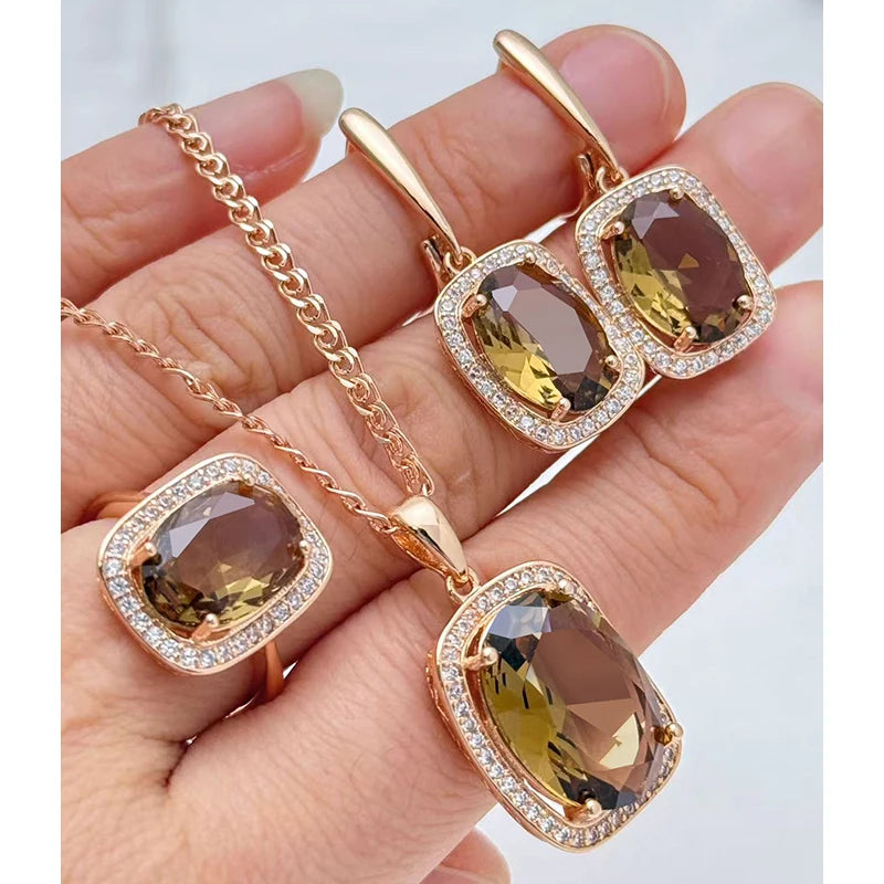 Natural Zircon jewelry set for women featuring earrings and necklace by Legacy Magics, showcased on a neutral background.