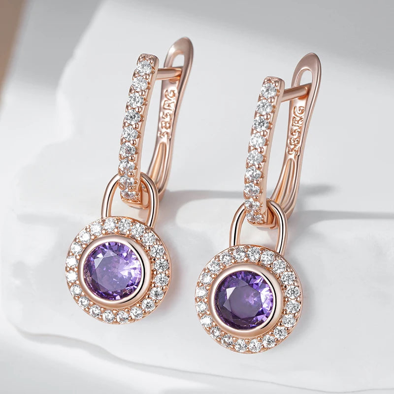 Sparkling Purple Round Natural Drop Earrings