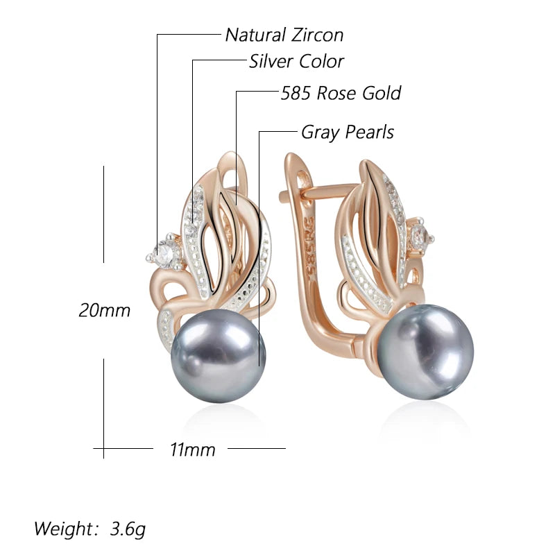 Natural Flower Gray Pearl Drop Boho Earrings