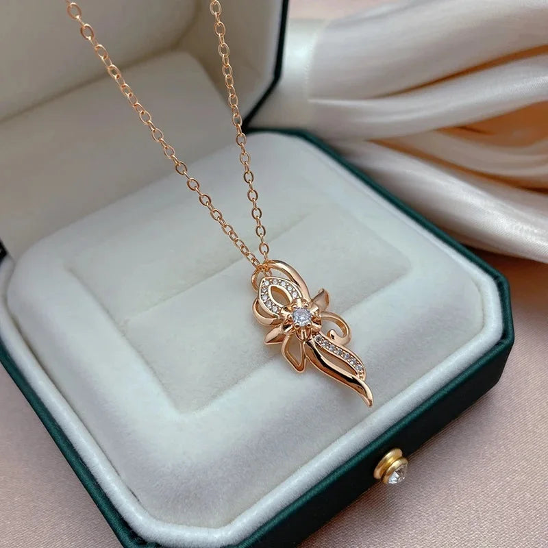 New Luxury Natural 585 rose Gold Pendant Necklace 008