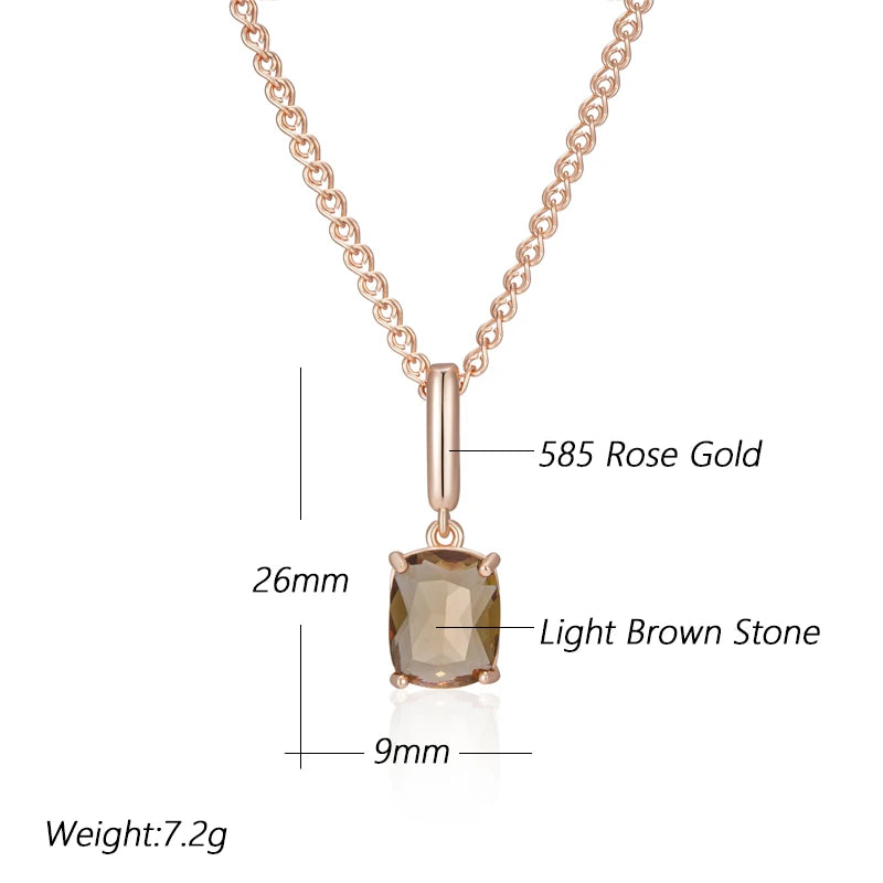 Hot Square Brown Natural Zircon Pendant Necklace