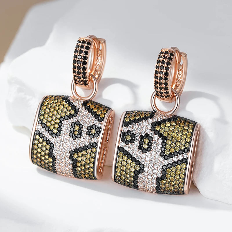 Full Shiny Natural Zircon Leopard Print Drop Earrings