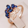 Blue Natural Luxury Gold Crystal Flower Bride ring