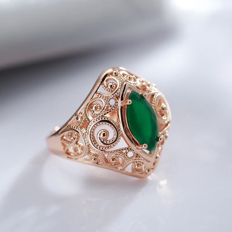 Trend Big Vintage Natural Glossy Metal Ethnic Bride Ring 085
