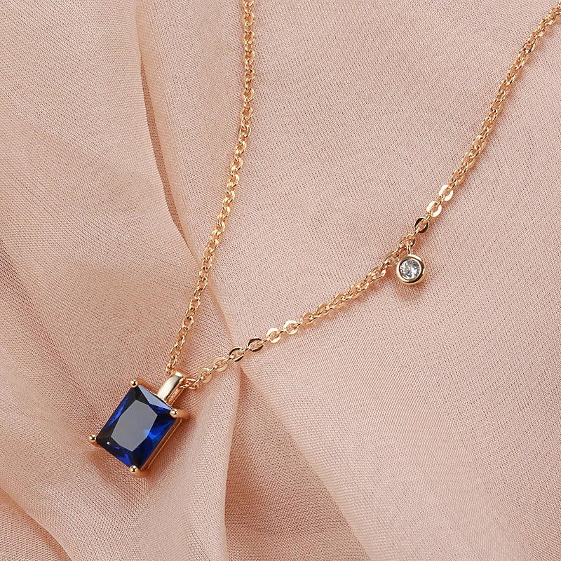 Hot Square Blue Stone Pendant Necklace