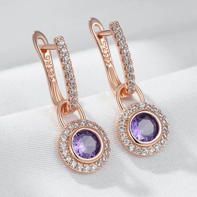 Sparkling Purple Round Natural Drop Earrings