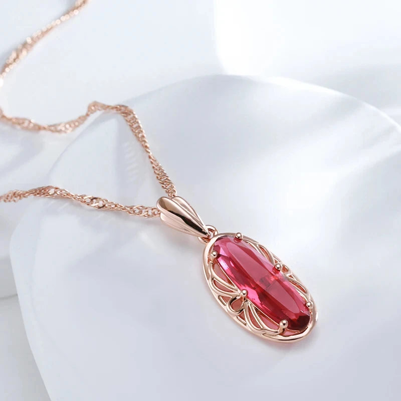 Oval Red Natural Zircon Pendant Necklace