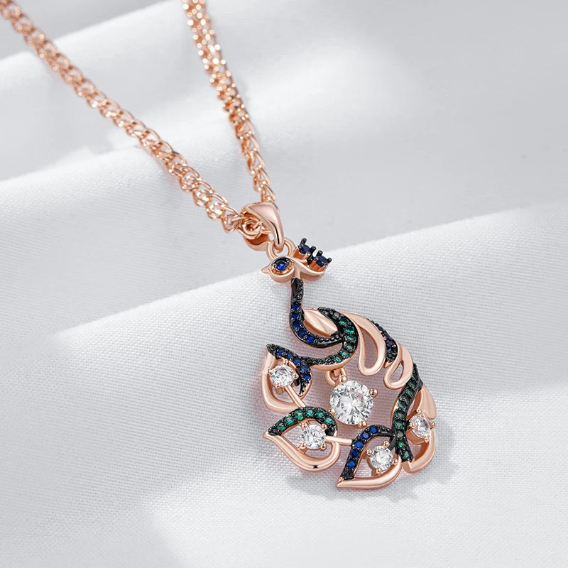 Hot Green Blue Natural Zircon Peacock Pendant Necklace