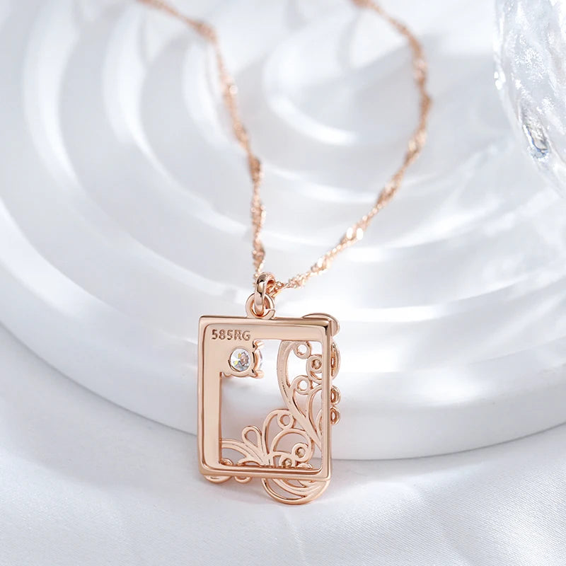 Vintage 585 Rose Gold Color Square Pendant Necklace