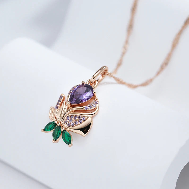 Vintage Purple Flower Pendant Necklace