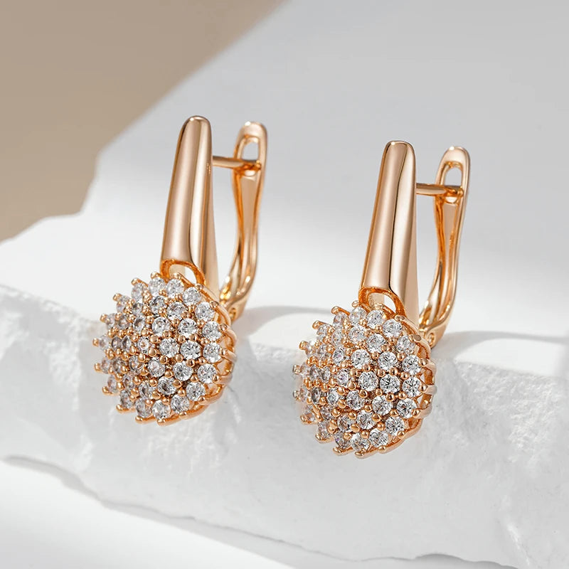 Rose Gold Colour Crystal Flower Dangle Earrings