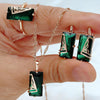Kinel Fashion square green zircon jewelry set including necklace and earrings in 585 rose gold color, designed for women.