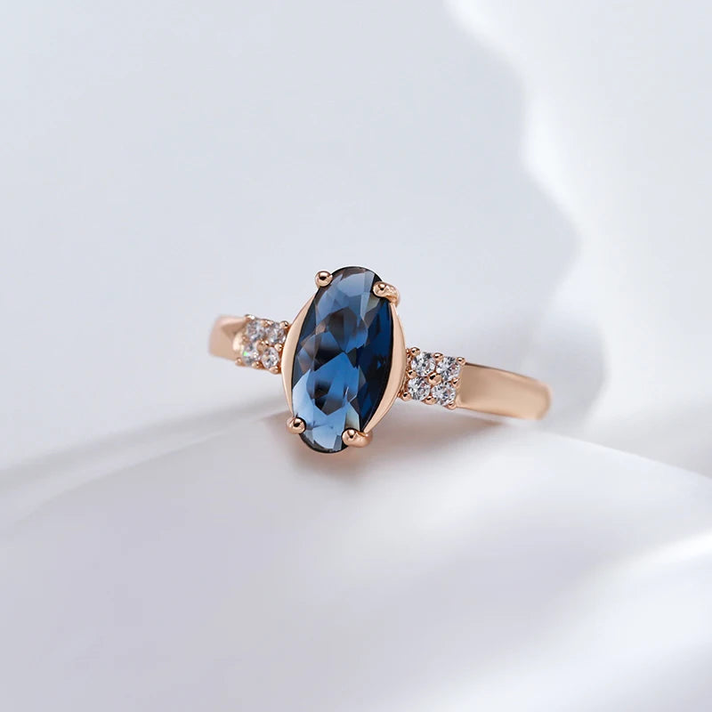 Unusual Shiny Oval Blue Bride Rings
