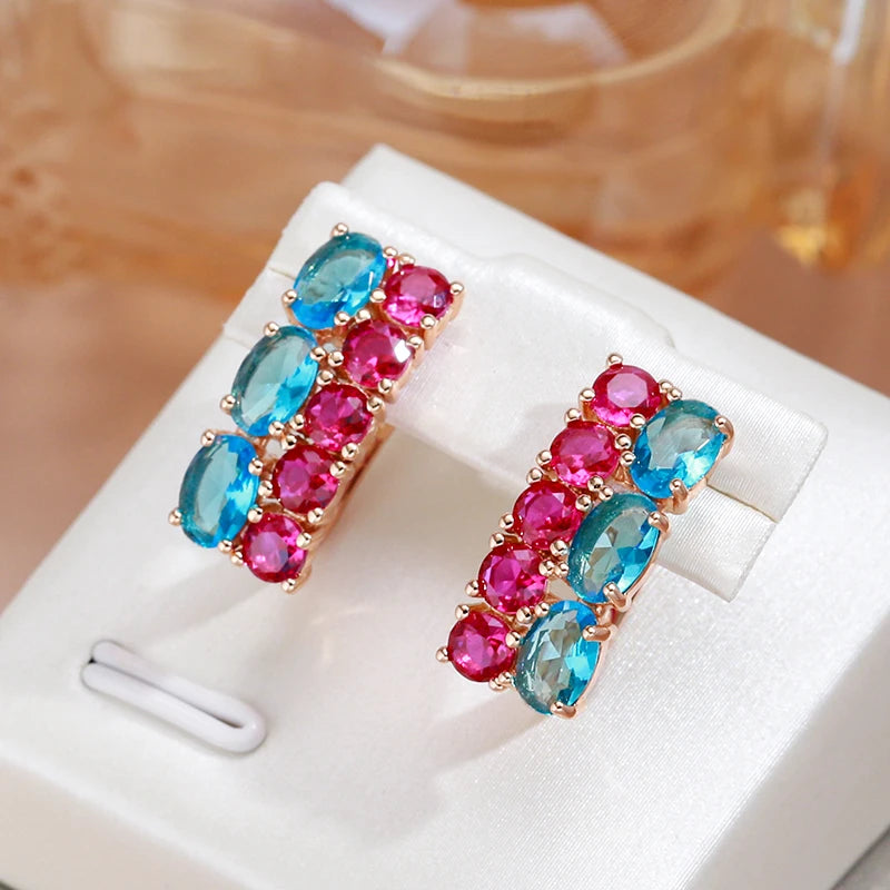 Hot Mix Blue Red Square Dangle Earrings