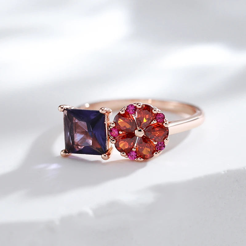 Hot Square Purple Natural Zircon Ring