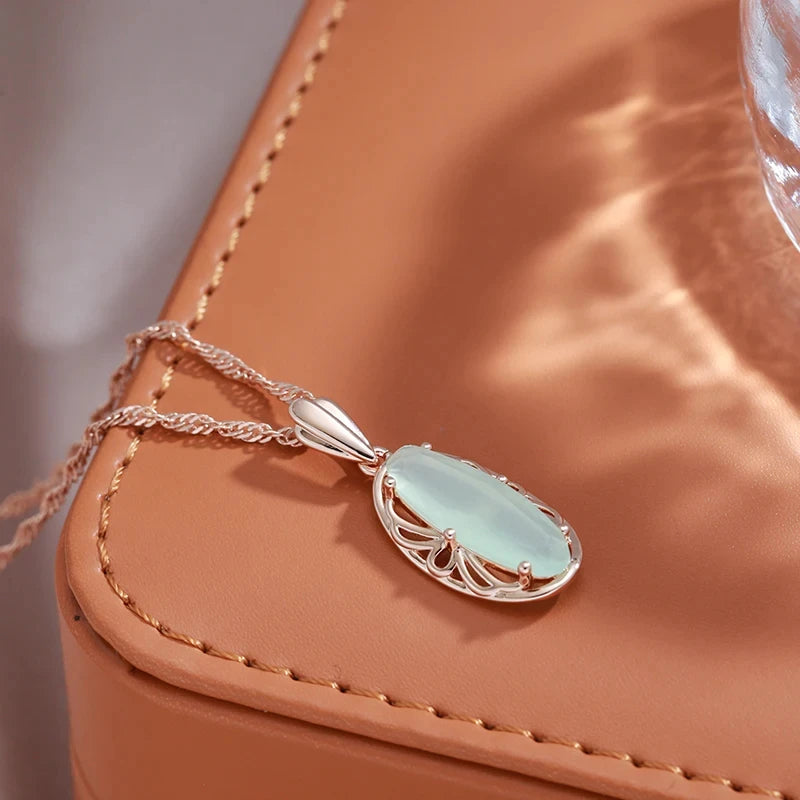 Oval Red Natural Zircon Pendant Necklace