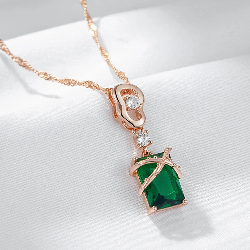 Luxury Square Green Natural Zircon Pendant Necklace