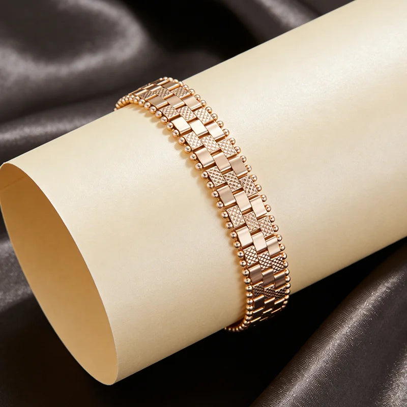 Kinel Hot Trend 585 rose gold link bracelet for women, showcasing a luxurious ethnic design perfect for weddings and daily wear.