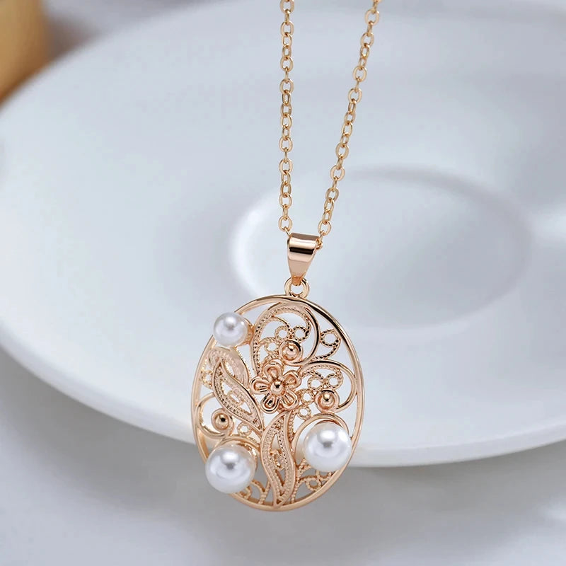 New Luxury Natural 585 rose Gold Pendant Necklace 003