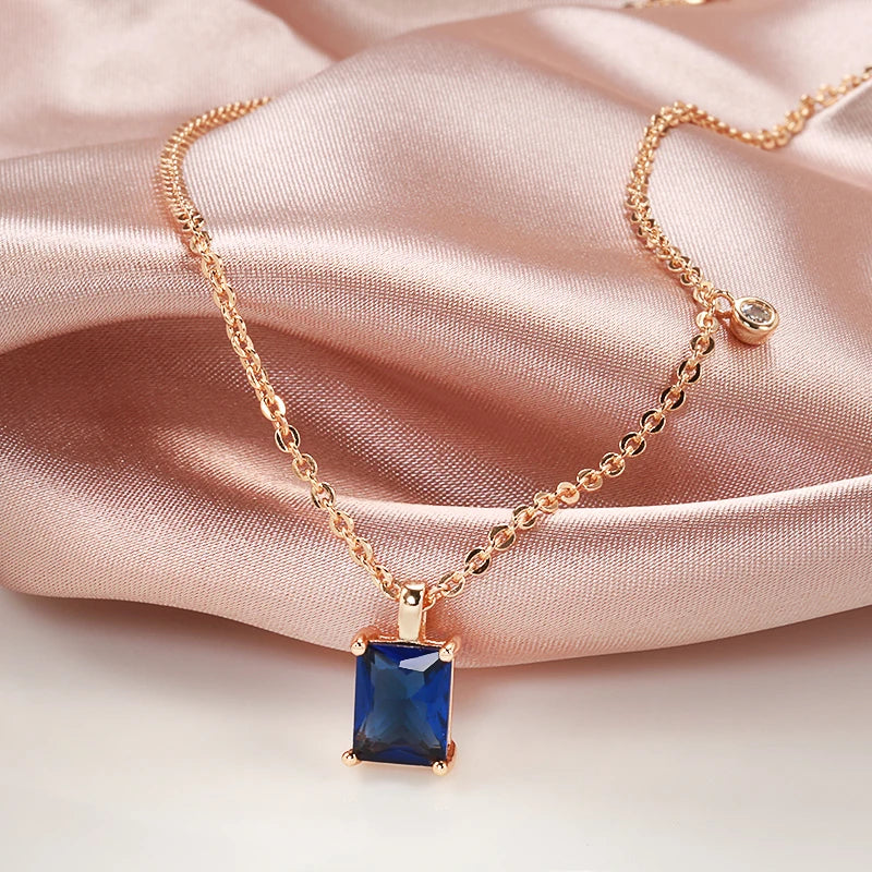 Hot Square Blue Stone Pendant Necklace