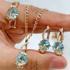 aquamarine jewelry set, blue crystal jewelry, rose gold jewelry, women's jewelry set, necklace earrings ring set, floral jewelry, wedding jewelry, gift for her, fashion jewelry, statement jewelry