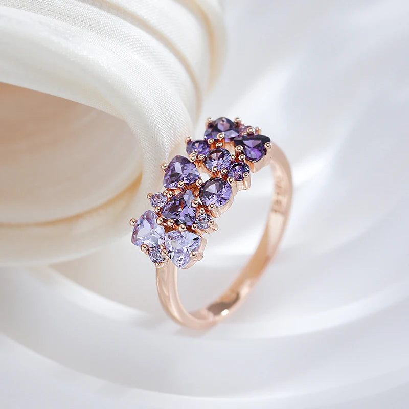 Hot Shiny Purple Natural Zircon Bride Wedding Rings