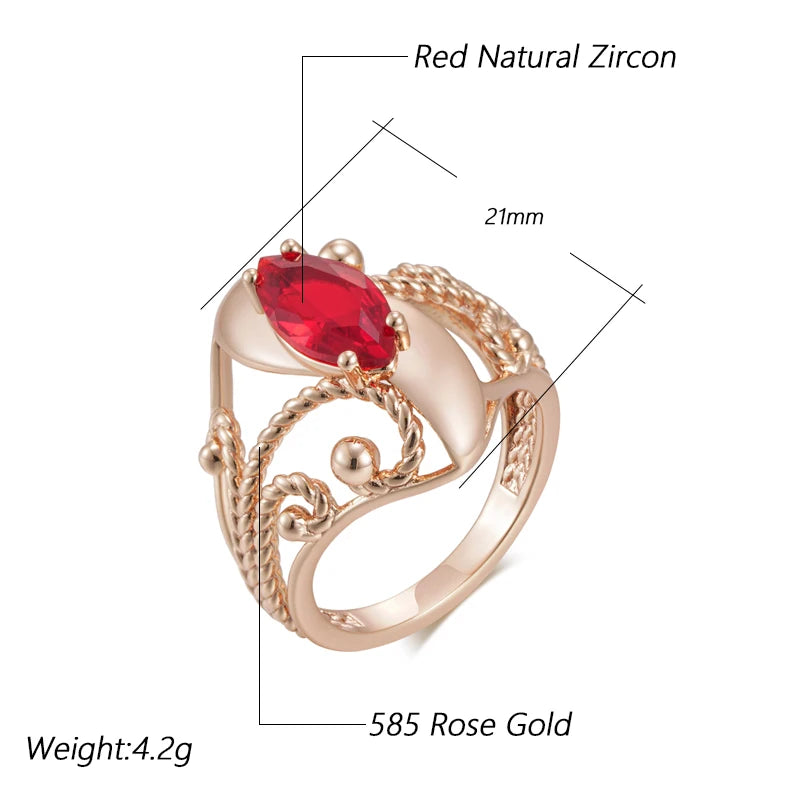 Hot Shiny Red Natural Zircon Ethnic Bride Ring