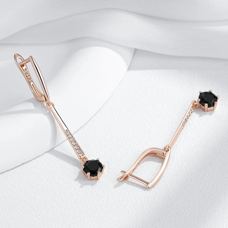 Luxury Black Natural Long Pendant Earrings