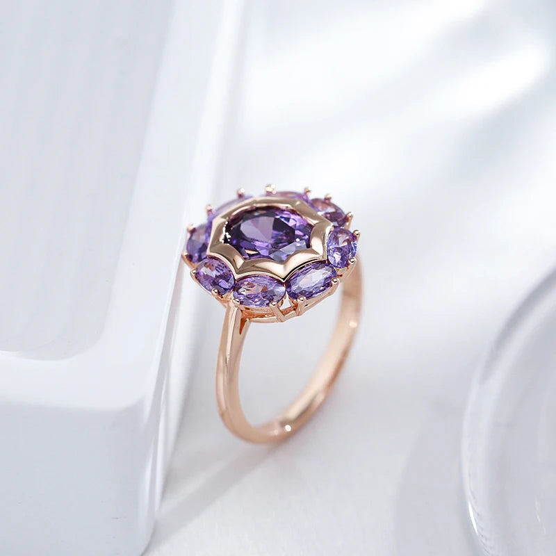 Unusual Sparkling Oval Purple Natural Rings