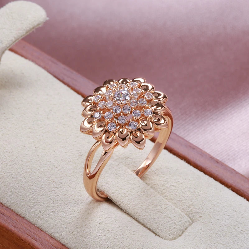 New 585 Rose Gold Flower Big Rings