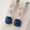 New Square Dark Blue Long Dangle Earrings