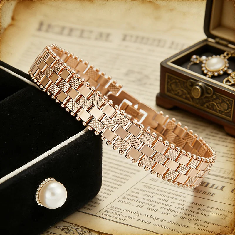 Kinel Hot Trend 585 rose gold link bracelet for women, featuring intricate ethnic design, ideal for wedding or daily elegant jewelry.